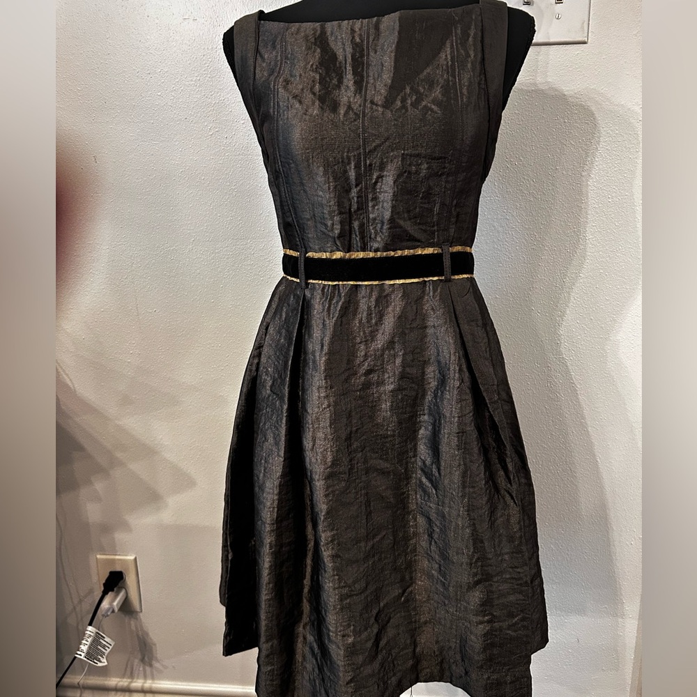 Ya Elegant Charcoal‎ Dress with Gold Tie Belt